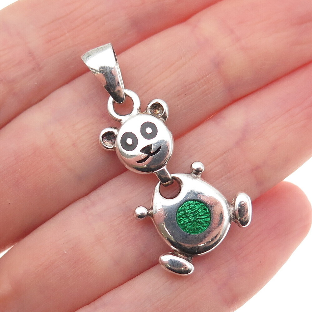 925 Sterling Silver Vintage Enamel Panda Dangle Charm Pendant
